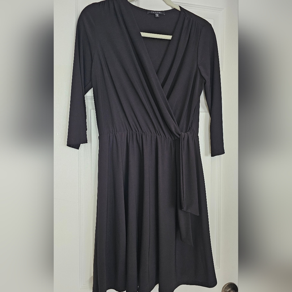 Tahari Elegant Black Wrap Dress